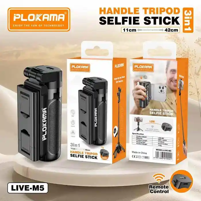 PLOKAMA live-M5 Extendable Grip Tripod Mini Selfie Stick...